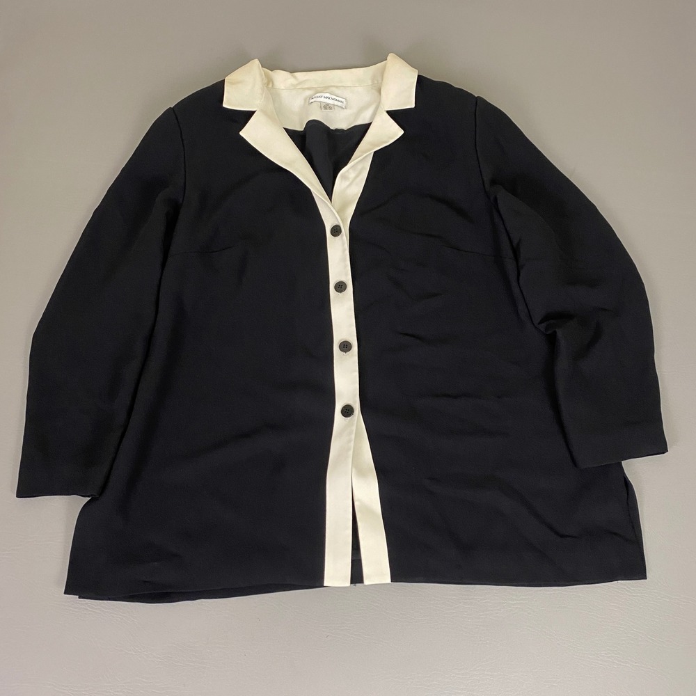 August Max Blouse Top Women's Plus Size 14W Black White Collar‎ Button Front